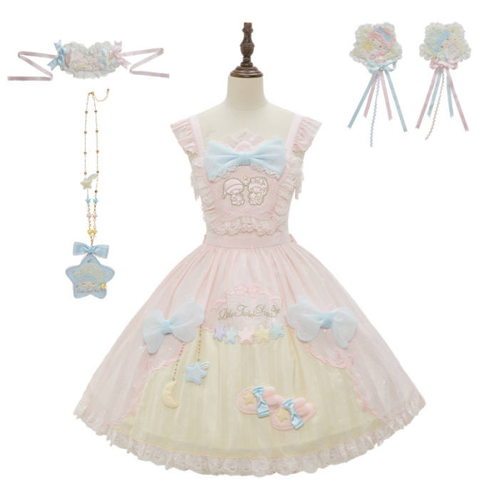 Summer Fairy Sanrio Collaborated The Twins Lolita Yellow OP and Pink Blue JSK