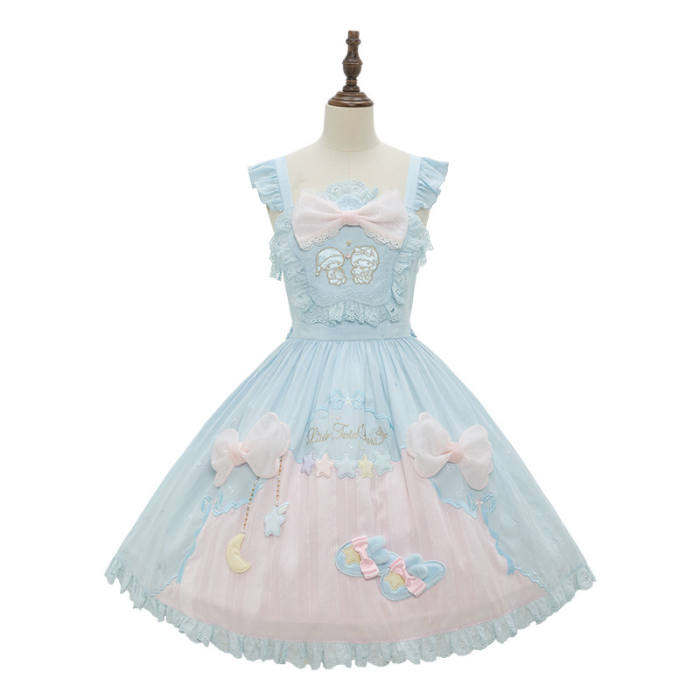 Summer Fairy Sanrio Collaborated The Twins Lolita Yellow OP and Pink Blue JSK