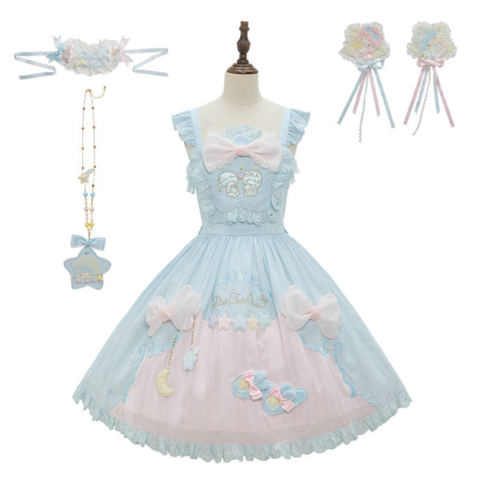 Summer Fairy Sanrio Collaborated The Twins Lolita Yellow OP and Pink Blue JSK