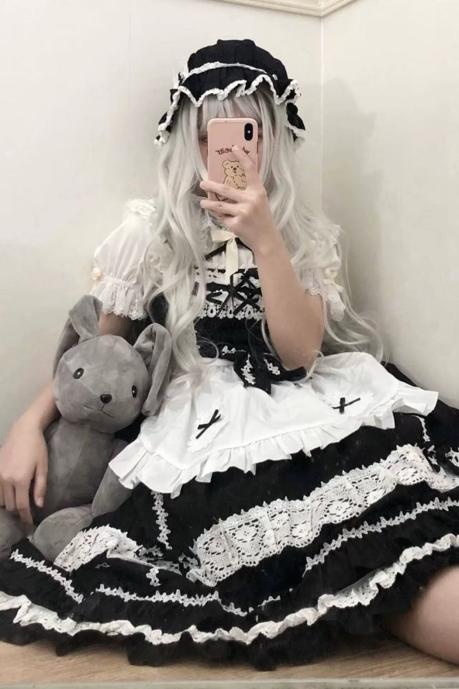 Sweet Coco Maid Cotton Lolita JSK Apron and Hairband