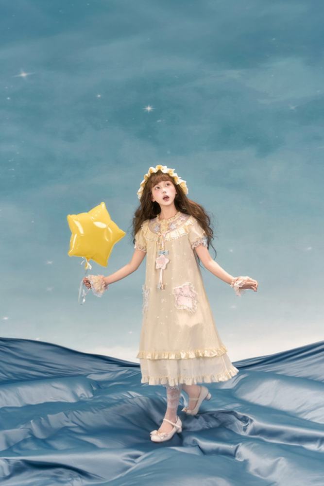 Summer Fairy Sanrio Collaborated The Twins Lolita Yellow OP and Pink Blue JSK