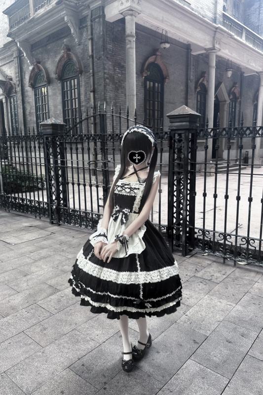 Sweet Coco Maid Cotton Lolita JSK Apron and Hairband