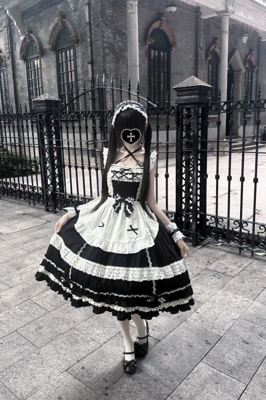 Sweet Coco Maid Cotton Lolita JSK Apron and Hairband