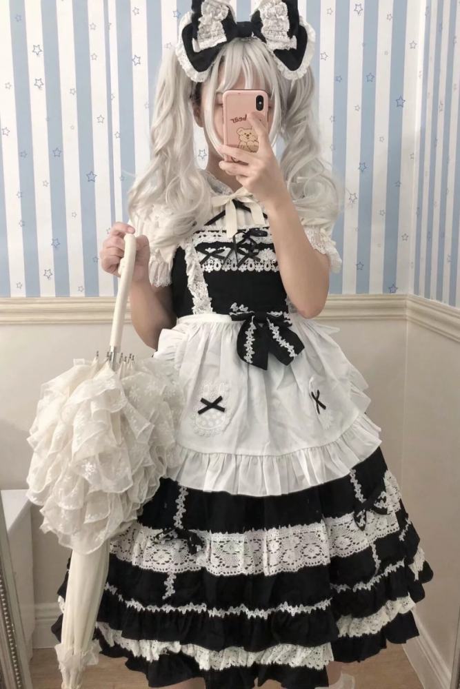 Sweet Coco Maid Cotton Lolita JSK Apron and Hairband