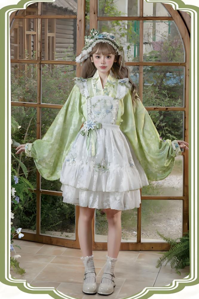 Huaxianji Hanfu Qi Lolita Horse Face Skirt Top Overdress and Headdress