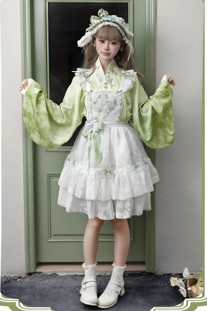 Huaxianji Hanfu Qi Lolita Horse Face Skirt Top Overdress and Headdress