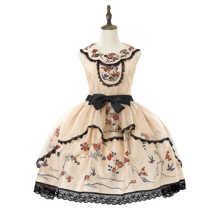 Yimu Walnut ~Flower Bird Amber~ Hanfu Qi Lolita JSK Top Cape and Hat