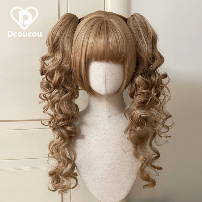 Dcoucou Short Bobo Double Ponytails Curls Lolita Wigs