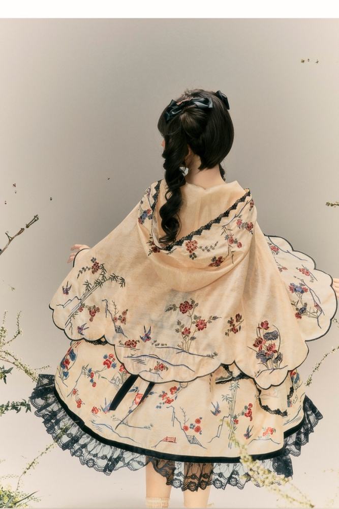 Yimu Walnut ~Flower Bird Amber~ Hanfu Qi Lolita JSK Top Cape and Hat