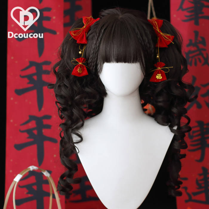 Dcoucou Short Bobo Double Ponytails Curls Lolita Wigs