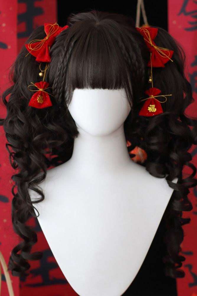 Dcoucou Short Bobo Double Ponytails Curls Lolita Wigs