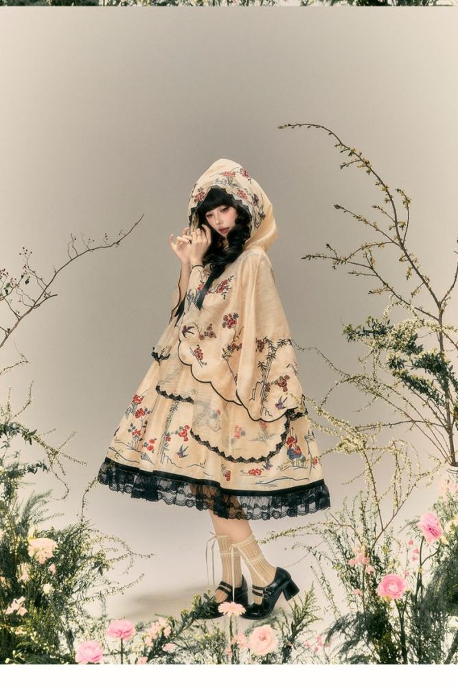 Yimu Walnut ~Flower Bird Amber~ Hanfu Qi Lolita JSK Top Cape and Hat