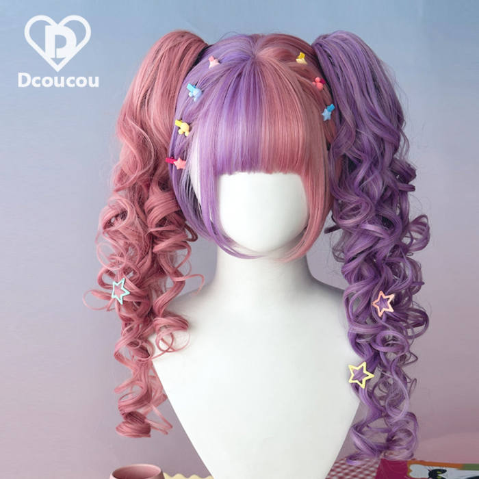 Dcoucou Short Bobo Double Ponytails Curls Lolita Wigs