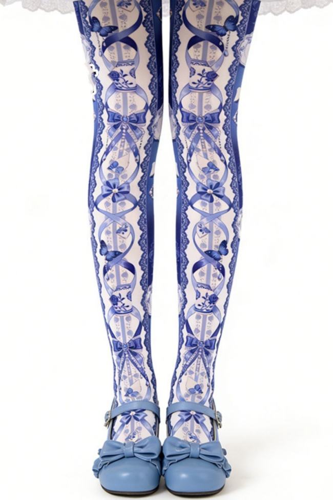 Sweet Girl ~Blue and White Porcelain~ Lolita Prints Tights