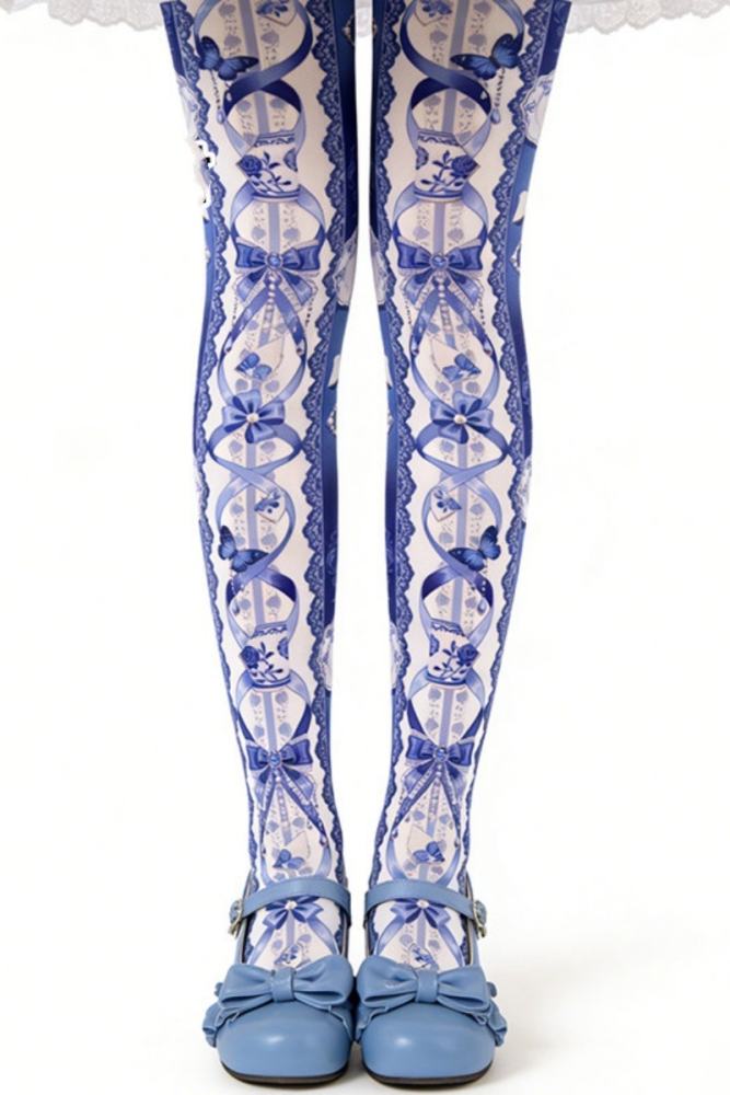 Sweet Girl ~Blue and White Porcelain~ Lolita Prints Tights