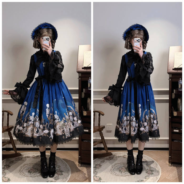 Nnstar Dragon Bone Lily Retro Gothic JSK Lolita Prints Dress