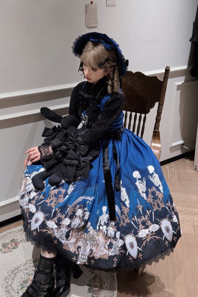 Nnstar Dragon Bone Lily Retro Gothic JSK Lolita Prints Dress