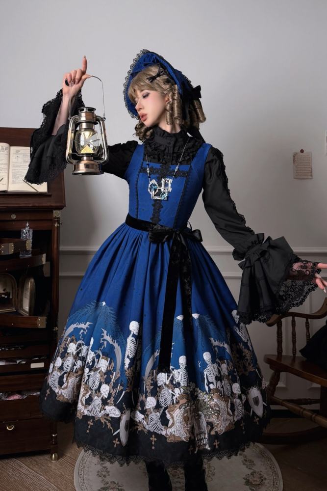 Nnstar Dragon Bone Lily Retro Gothic JSK Lolita Prints Dress