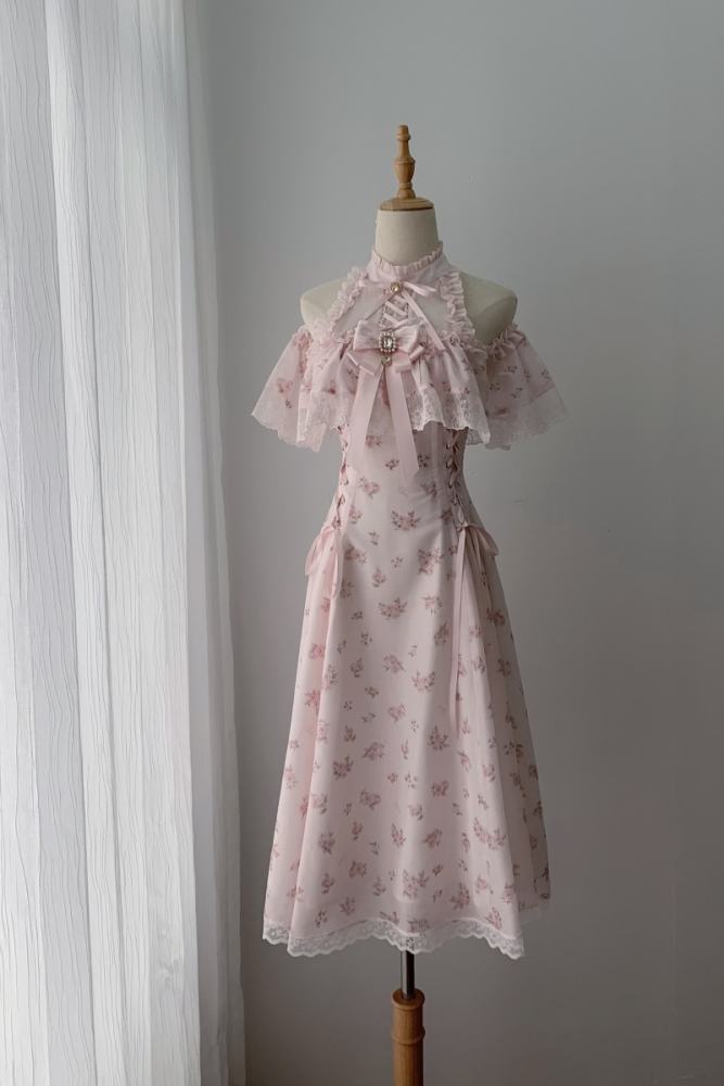 Ekomi Off Shoulder Jirai Kei Pink Long Dress