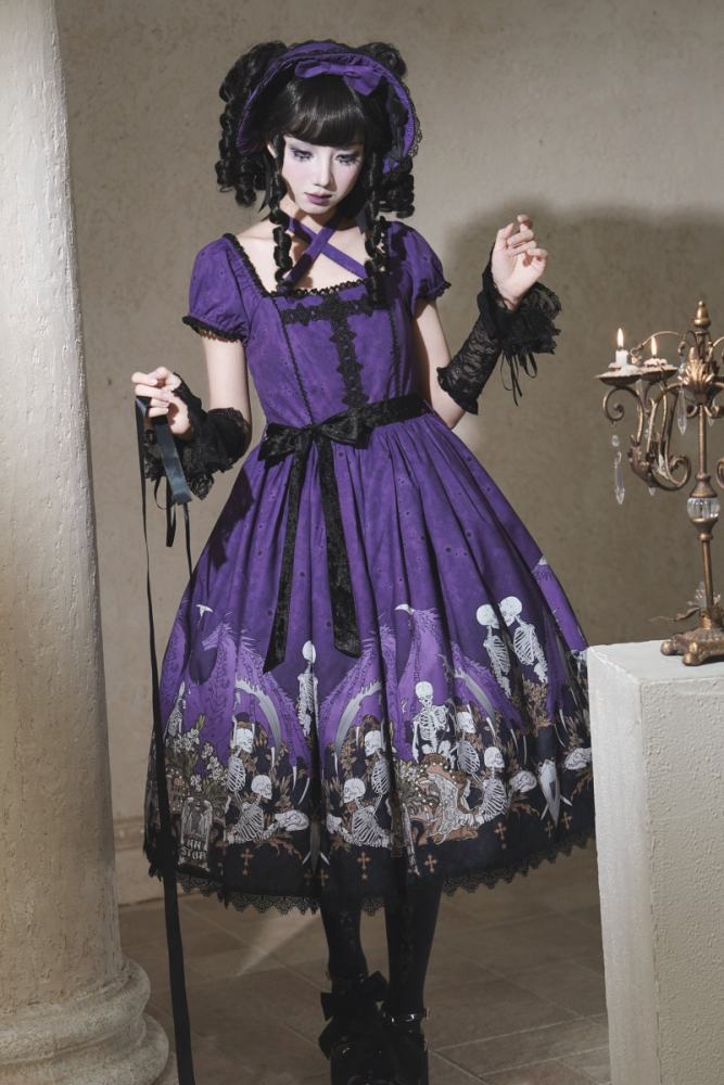 Nnstar Dragon Bone Lily Retro Gothic OP Lolita Prints Dress 4 Colors