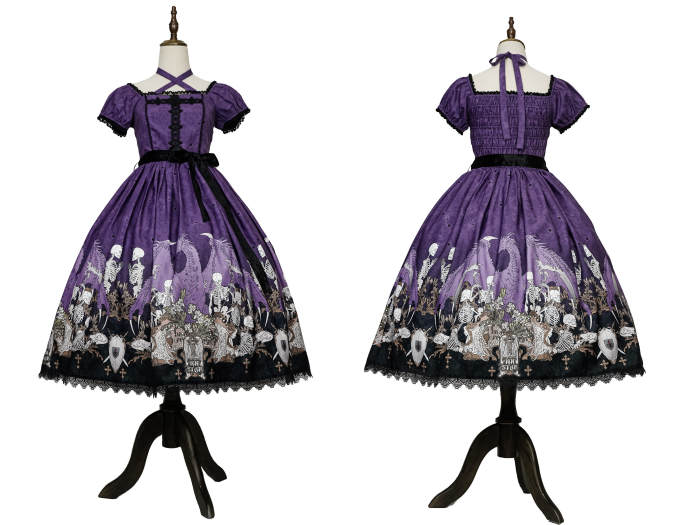 Nnstar Dragon Bone Lily Retro Gothic OP Lolita Prints Dress 4 Colors