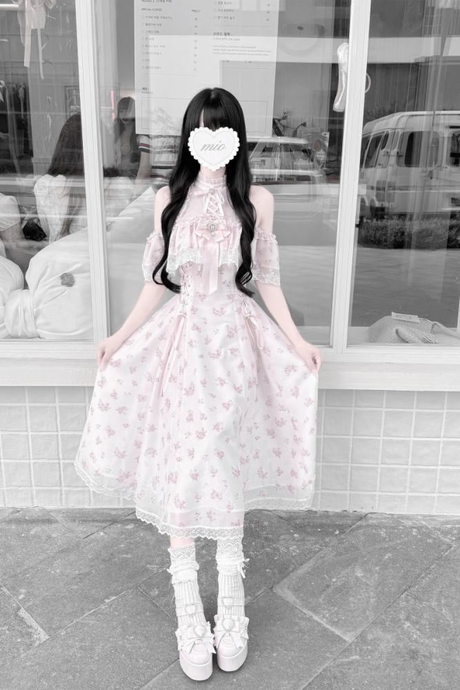 Ekomi Off Shoulder Jirai Kei Pink Long Dress