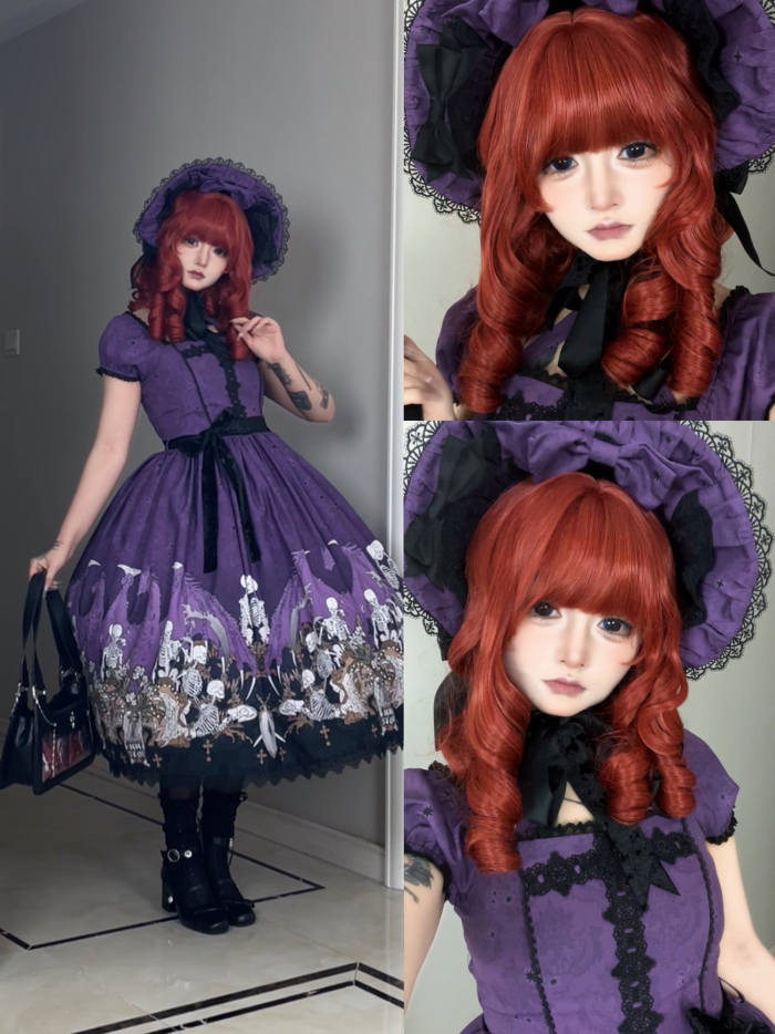Nnstar Dragon Bone Lily Retro Gothic OP Lolita Prints Dress 4 Colors