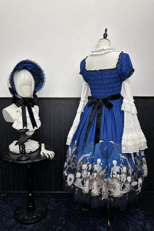 Nnstar Dragon Bone Lily Retro Gothic OP Lolita Prints Dress 4 Colors