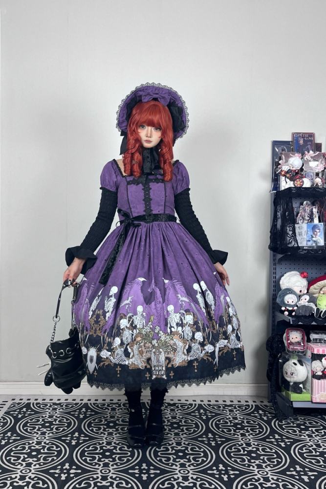 Nnstar Dragon Bone Lily Retro Gothic OP Lolita Prints Dress 4 Colors