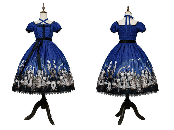 Nnstar Dragon Bone Lily Retro Gothic OP Lolita Prints Dress 4 Colors