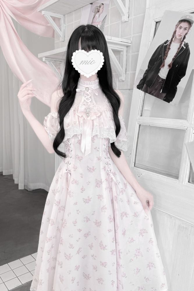 Ekomi Off Shoulder Jirai Kei Pink Long Dress