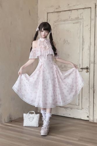 Ekomi Off Shoulder Jirai Kei Pink Long Dress