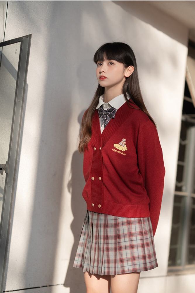 Double Line Buttons Long Sleeves Sweet Cardigan by Kyouko and Sanrio Red Size XL - In Stock