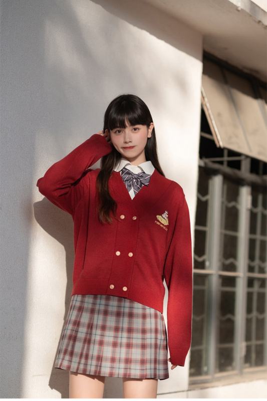 Double Line Buttons Long Sleeves Sweet Cardigan by Kyouko and Sanrio Red Size XL - In Stock