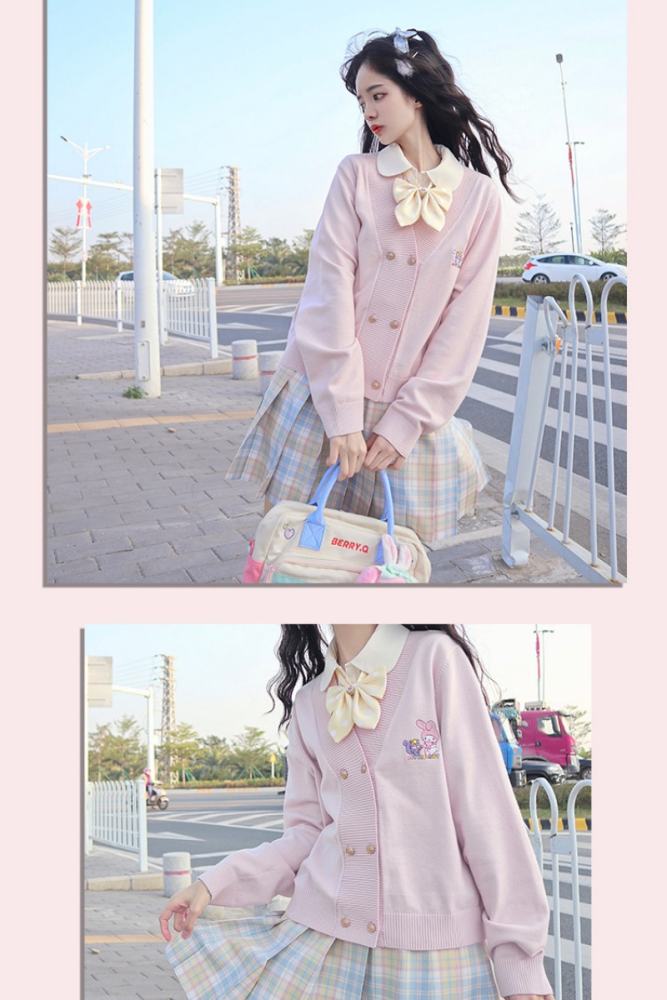 Double Line Buttons Long Sleeves Sweet Cardigan by Kyouko and Sanrio Red Size XL - In Stock
