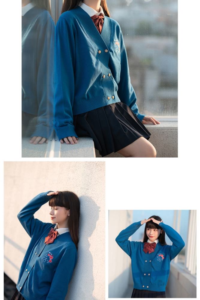 Double Line Buttons Long Sleeves Sweet Cardigan by Kyouko and Sanrio Red Size XL - In Stock