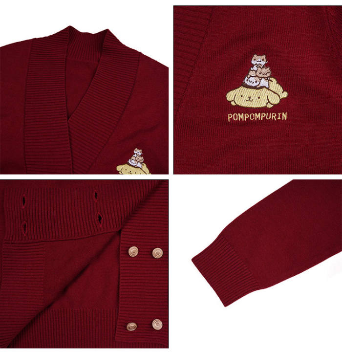 Double Line Buttons Long Sleeves Sweet Cardigan by Kyouko and Sanrio Red Size XL - In Stock