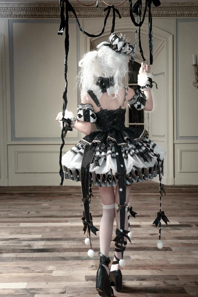 Maiye Original Circus Series Lolita Jumper Dress Full Set - Black White