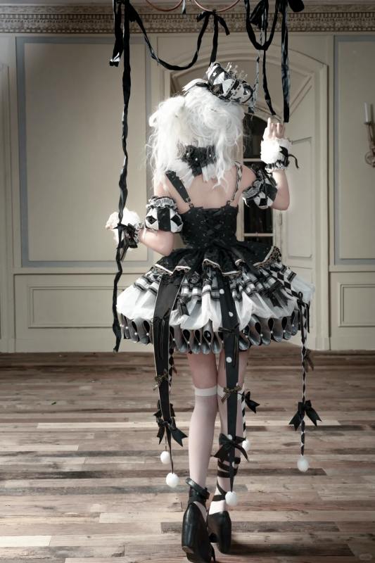 Maiye Original Circus Series Lolita Jumper Dress Full Set - Black White