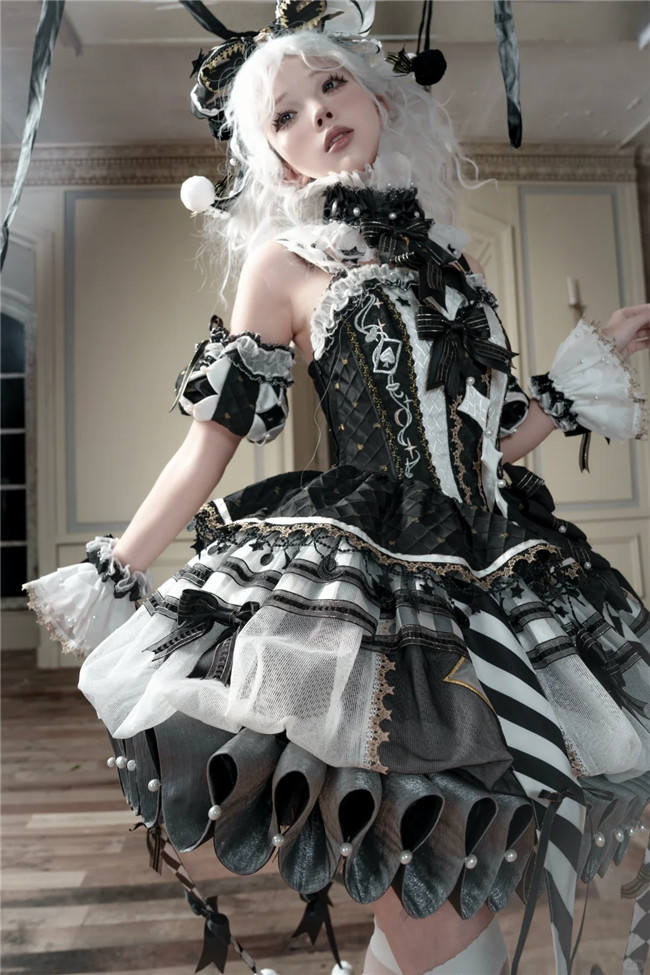 Maiye Original Circus Series Lolita Jumper Dress Full Set - Black White
