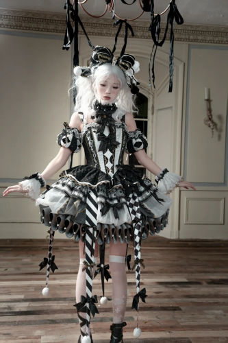 Maiye Original Circus Series Lolita Jumper Dress Full Set - Black White