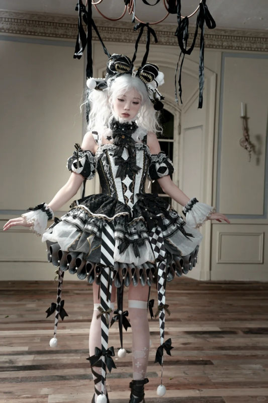 Maiye Original Circus Series Lolita Jumper Dress Full Set - Black White
