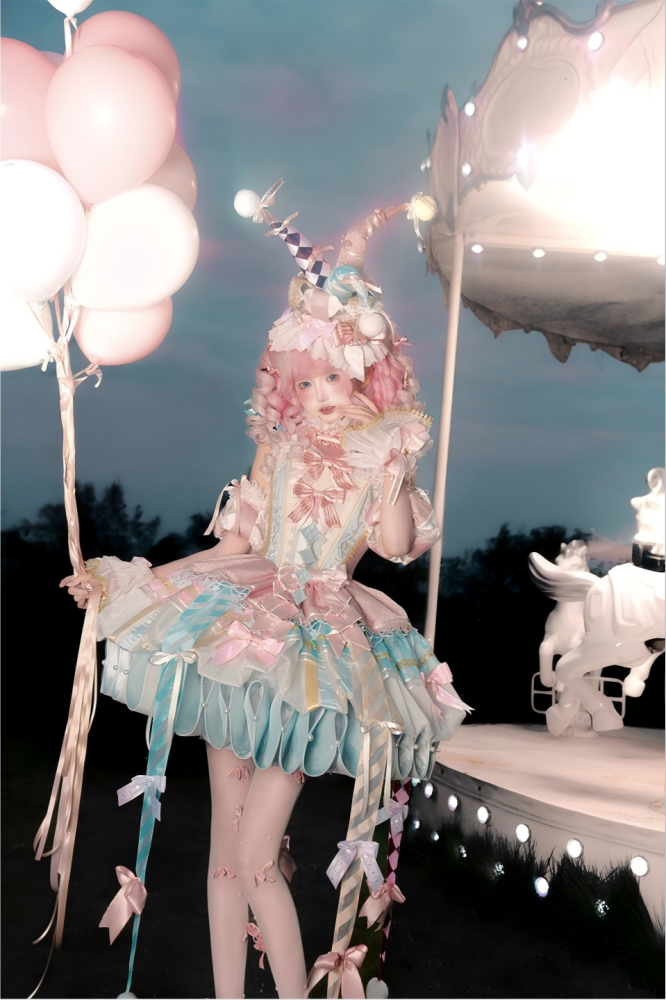 Maiye Original Circus Series Lolita Jumper Dress Full Set - Pink