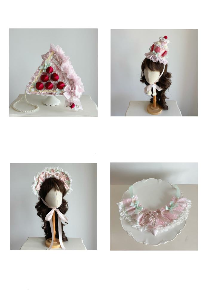 Ball Persica ~Spring Cherry Blossom Strawberry Cake~ Lolita Bonnet Choker and Bag