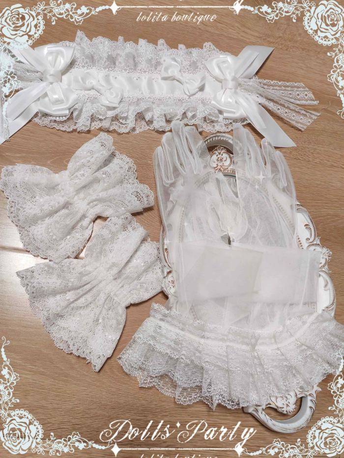 Doll Party Lolita White Hairband Gloves and Train