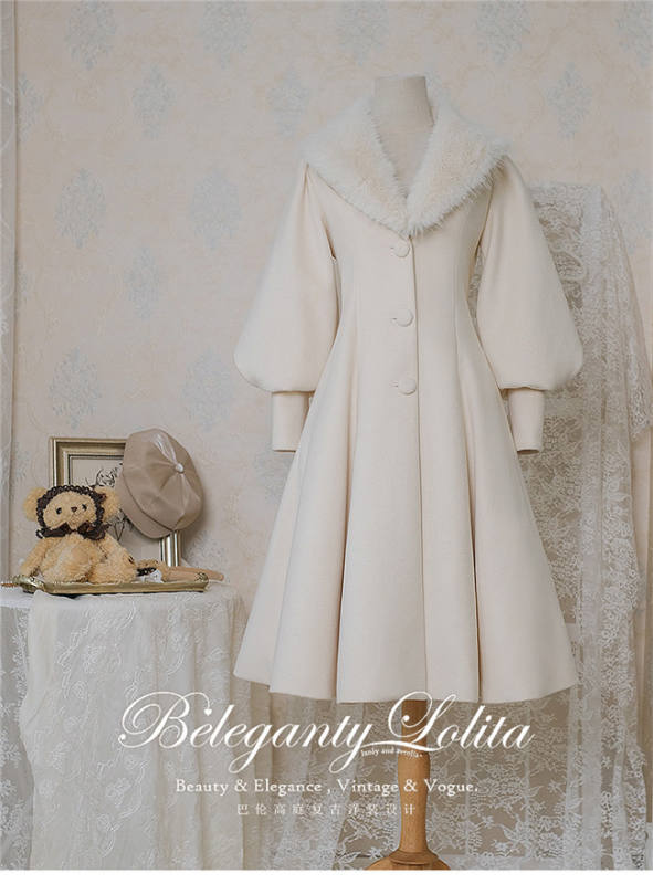 Beleganty Vintage Elegant Lolita Winter Coat White TR Size M - In Stock