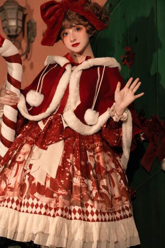 Sweet Bear Gift House Christmas Lolita Dress One Pieces, Cape