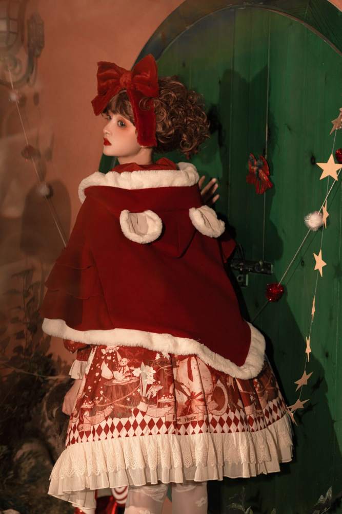 Sweet Bear Gift House Christmas Lolita Dress One Pieces, Cape