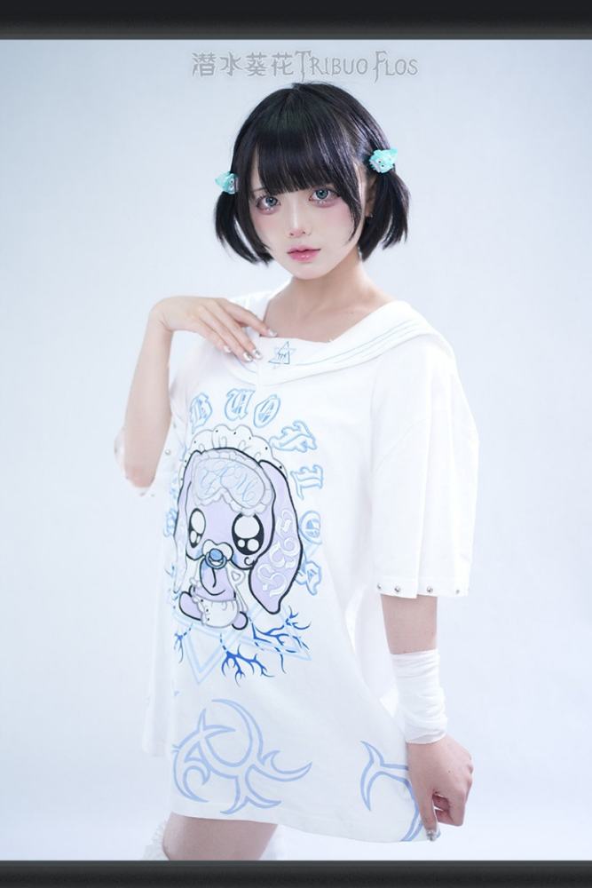 Tribuo Flos ~Baby Rabbit~ Jirai Kei Sailor Collar Cotton T Shirt