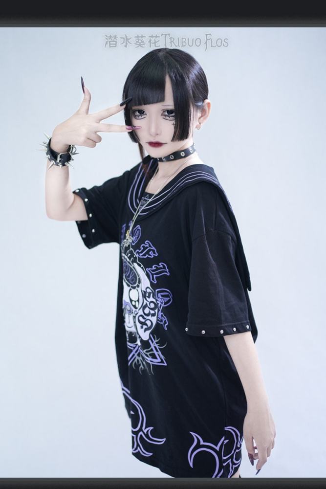 Tribuo Flos ~Baby Rabbit~ Jirai Kei Sailor Collar Cotton T Shirt